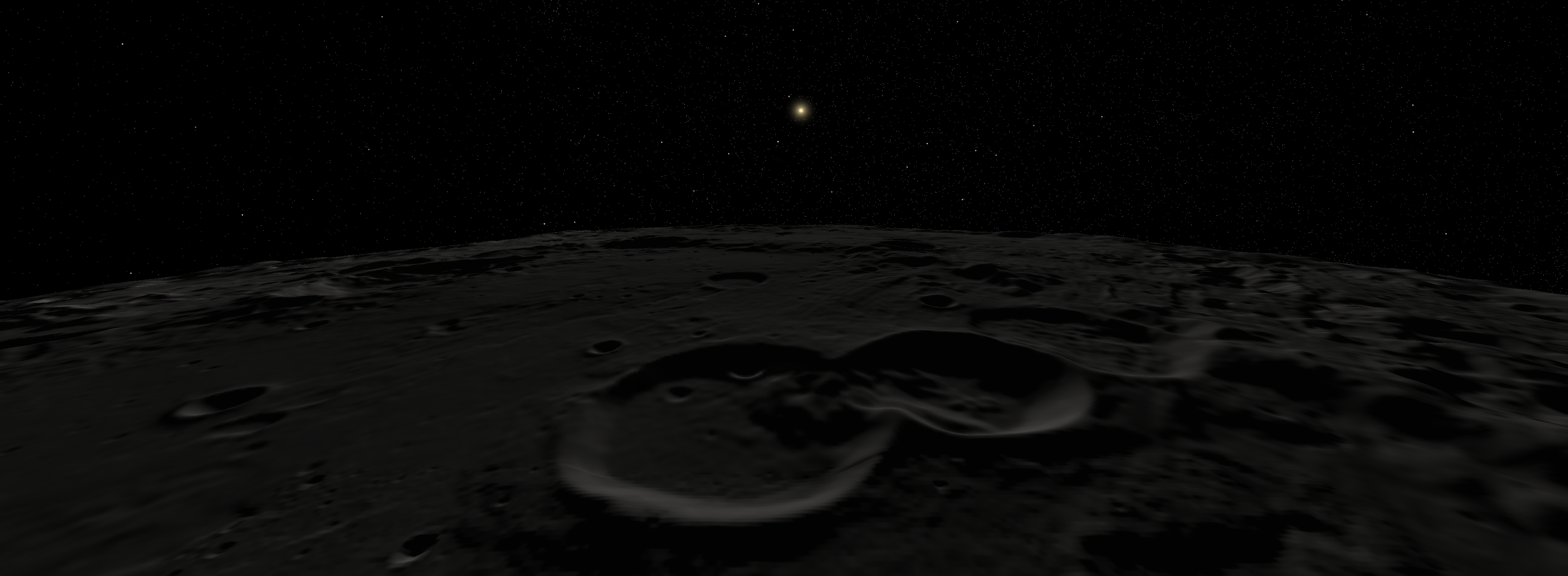 Cratered lunar terrain beneath a star-filled sky
